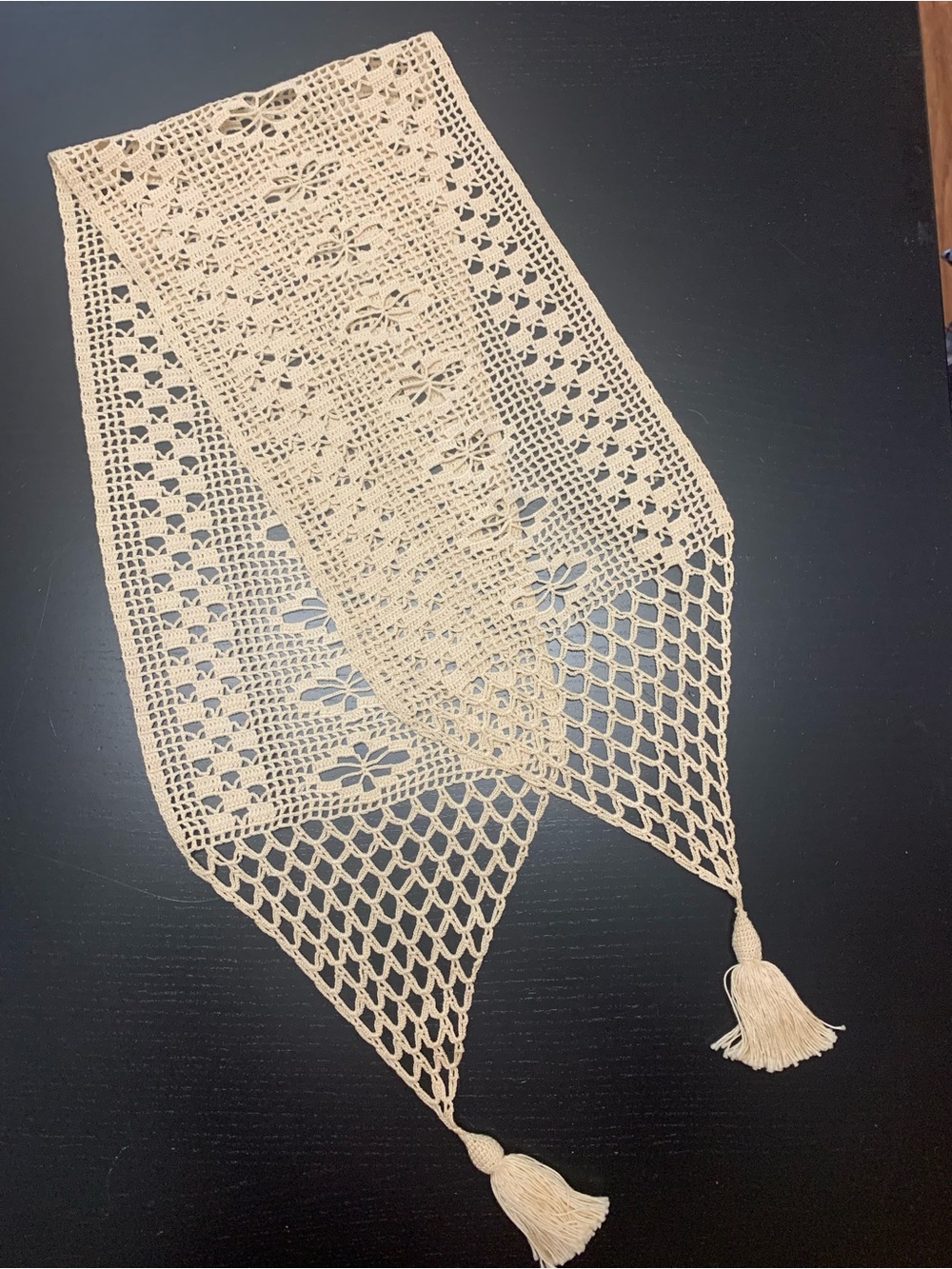Handmade Vintage Crochet Lace Doilie with Tassels - Cream/Biege